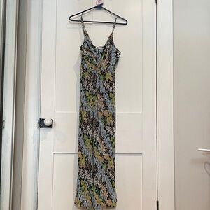 #31, Floral Print Spaghetti Strap Maxi Dress in Green and Black